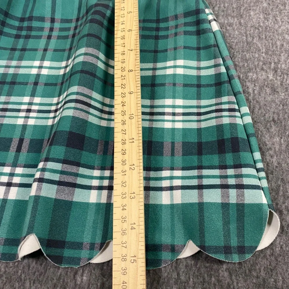 Girls Sz 7/8 Green Plaid Scalloped Hem A-Line Skirt Elastic Waist Preppy School